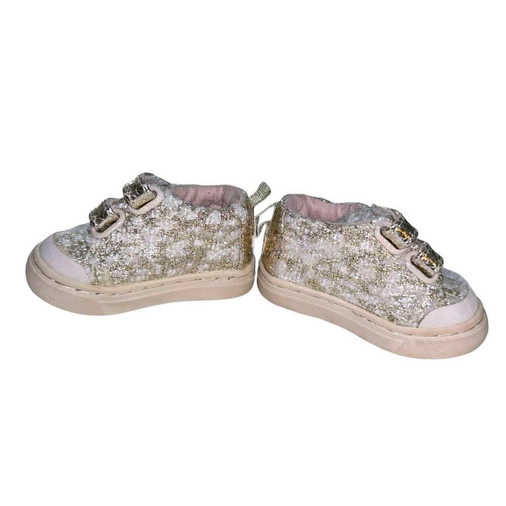 TOMS Girls Gold Tweed Glitter Velcro Sneakers Size T2 Toddler Sparkle Shoes - Picture 6 of 11